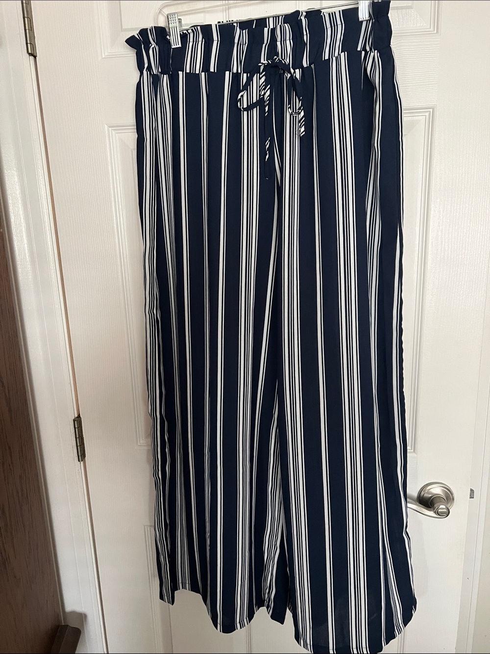 Women’s  Navy and White Vertical Stripe Casual Pants